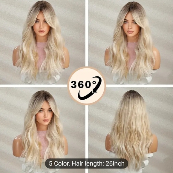 26.0 Inch Blonde Wig, Dark Root Curly Wavy Long Wig, Natural Fluffy Synt… - Picture 4 of 7